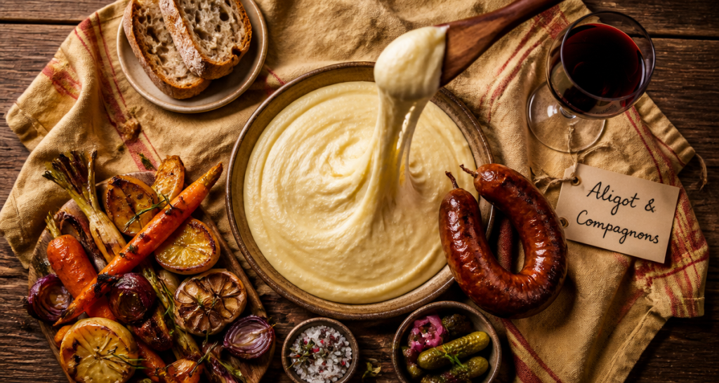 Aligot accompagnement en assiette rustique