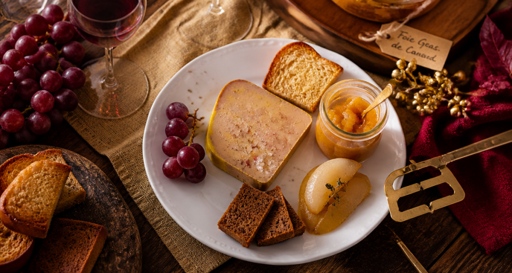 avec quoi servir le foie gras sur une table de fête rustique