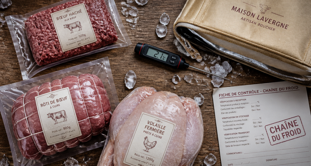 chaine du froid viande morceaux thermometre