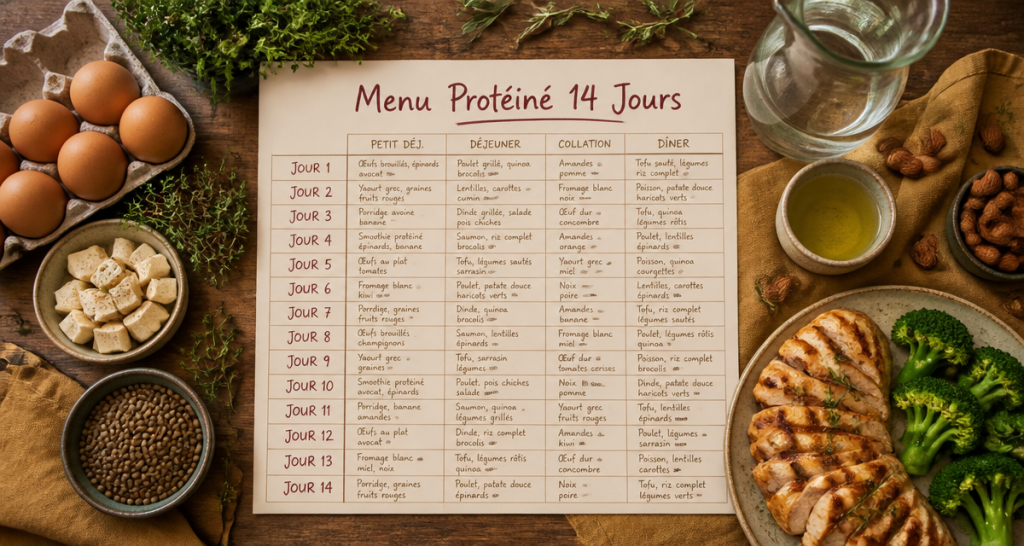 menu regime proteine 2 semaines planning alimentaire