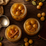 Mirabelle au sirop sans stérilisation en bocaux sur table rustique
