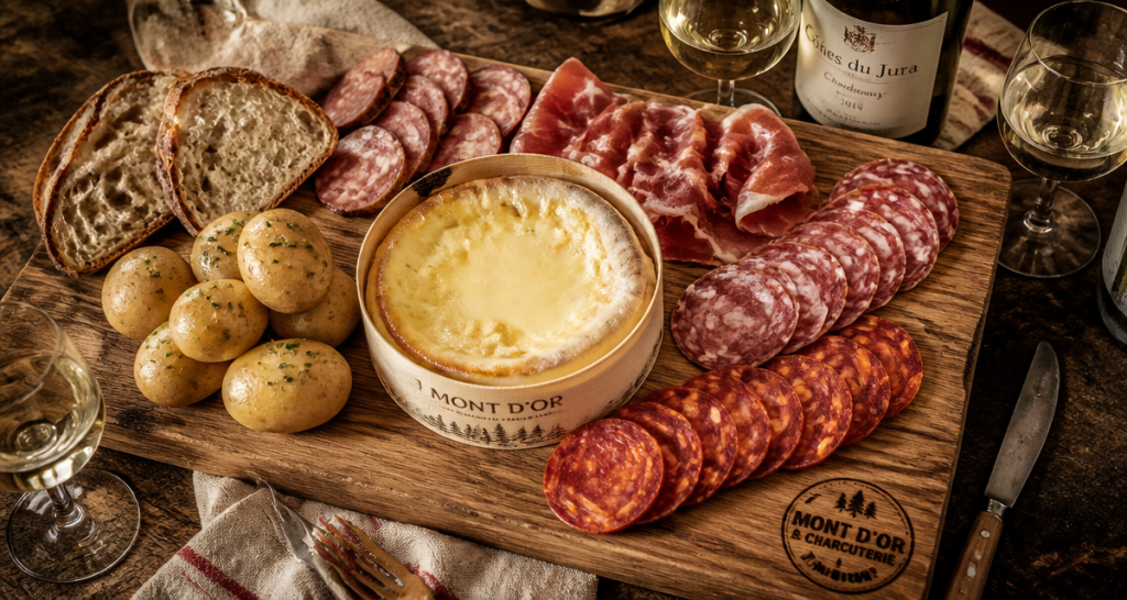 mont d or charcuterie sur plateau rustique