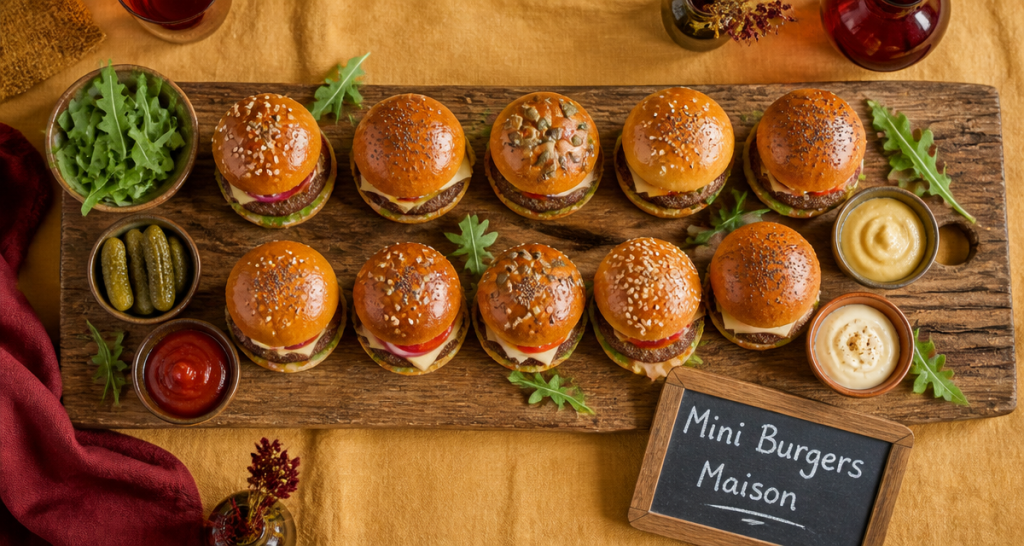 recette mini burger apéro pains maison sur planche