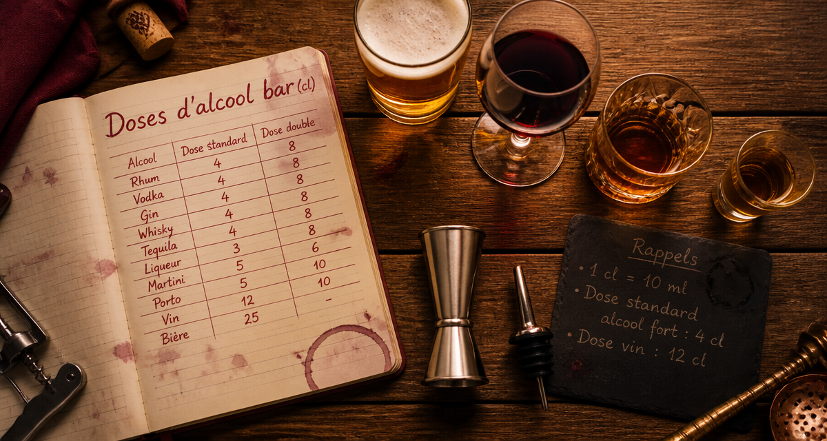 tableau dose alcool bar cl avec verres et carnet
