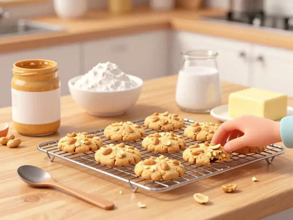 ingrédients et cookies beurre de cacahuète sur table de cuisine, scène chaleureuse