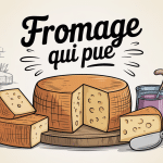 illustration fromage qui pu table rustique et effluves
