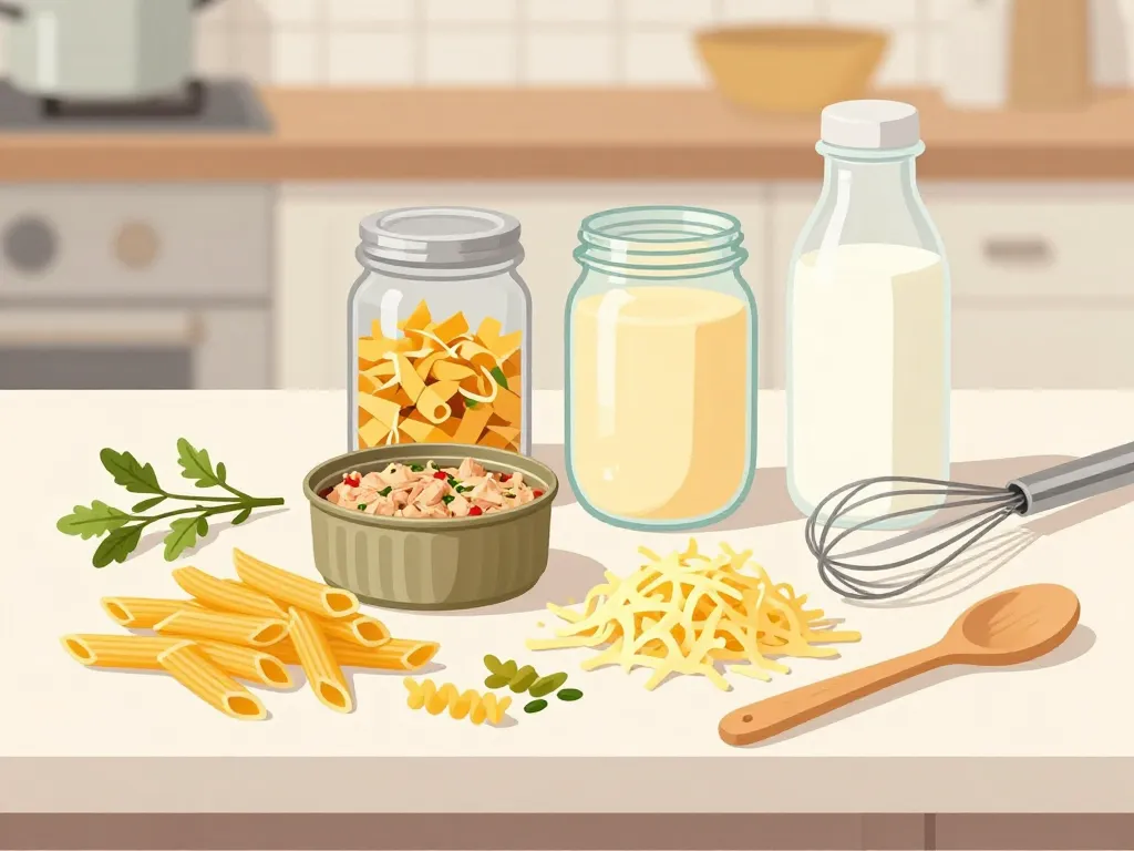 Ingrédients principaux pour gratins de pates au thon