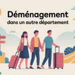 Famille entourée de cartons je déménage dans un autre département