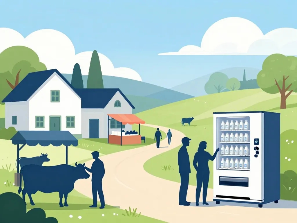 Où acheter du lait cru, illustration points de vente et paysages