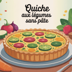 quiche aux légumes sans pâte sur table entourée de légumes frais