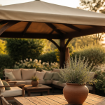 bache tonnelle pvc beige sur tonnelle bois jardin