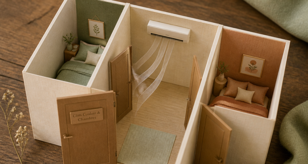 clim dans couloir pour refroidir les chambres maquette miniature