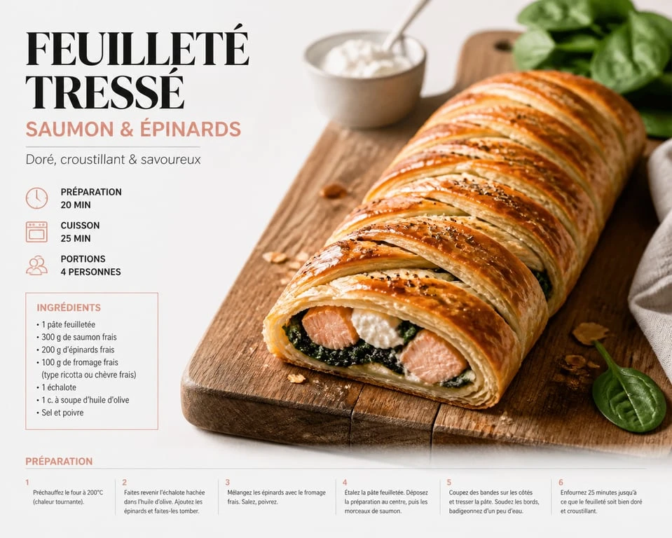 Feuilleté tressé au saumon et épinards frais