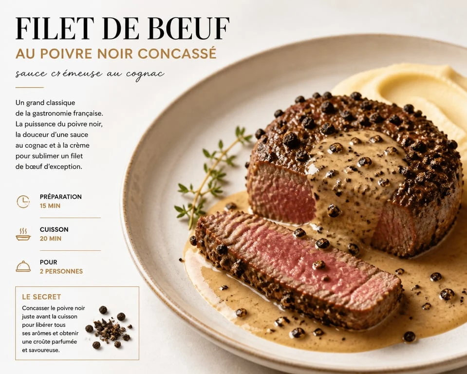 Filet de bœuf au poivre noir en grain avec sauce au cognac