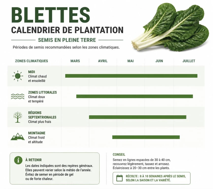 Calendrier de plantation des blettes en pleine terre par région
