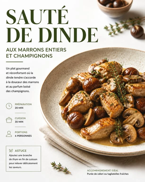 Sauté de dinde aux marrons en conserve, plat automnal gourmand
