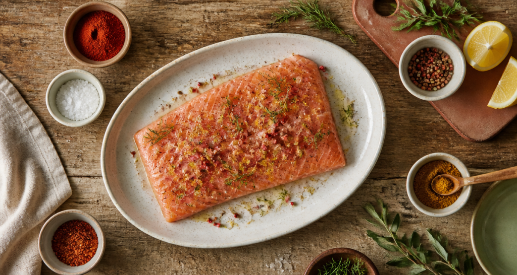 Assaisonnement pour saumon avec épices et herbes