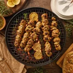 Barbecue entre amis : grillades au jardin avec brochettes et braises