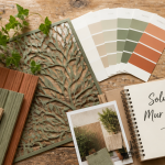 Cache mur extérieur avec matériaux, couleurs et plantes