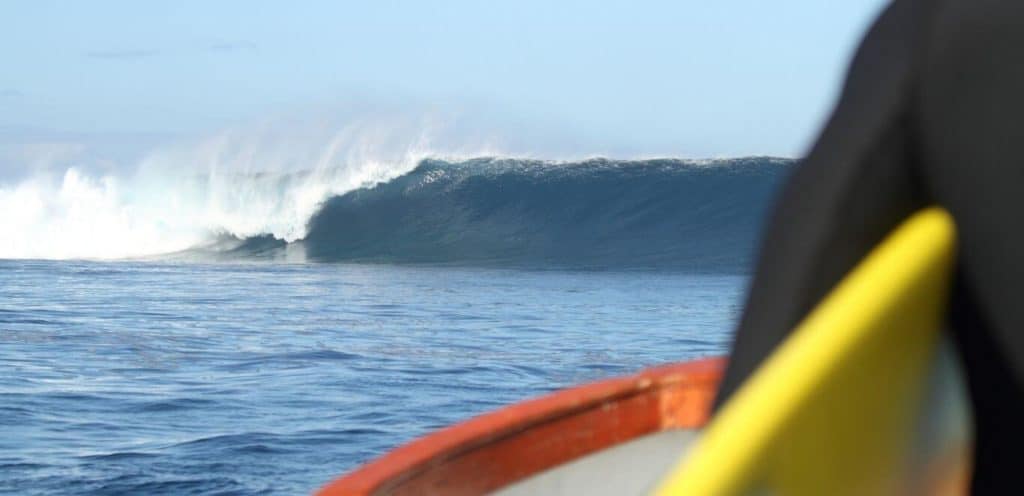 boat view of cloudbreak fiji