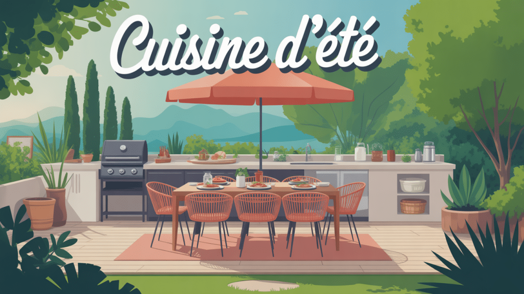 amenagement cuisine d ete illustration jardin verdoyant