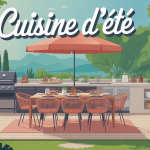 amenagement cuisine d ete illustration jardin verdoyant