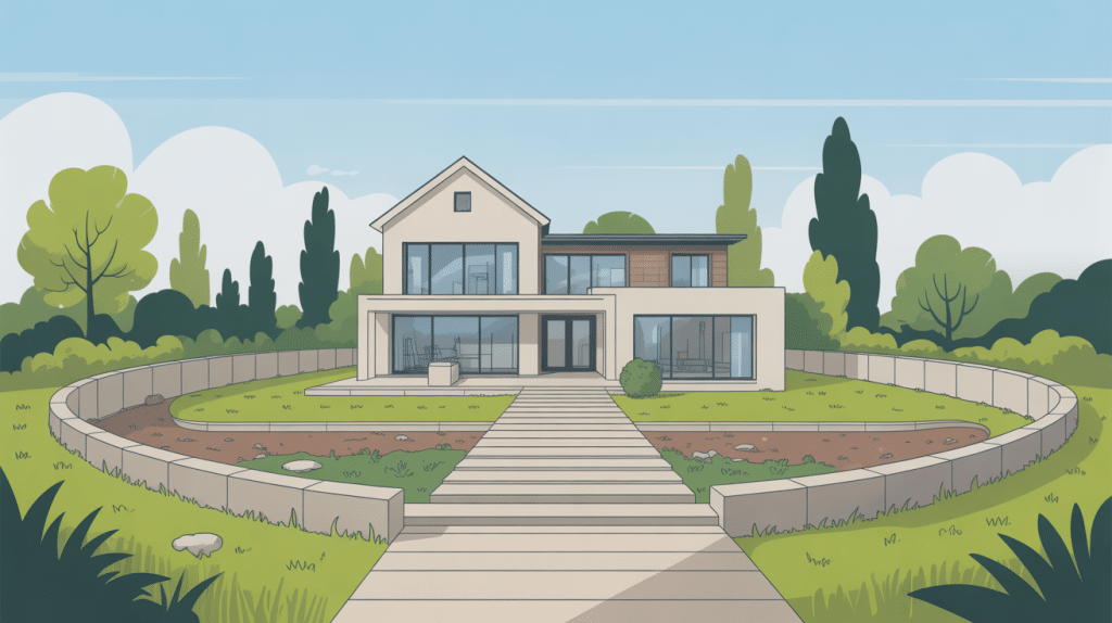 bordure de propreté maison autour maison moderne béton gravier dalles