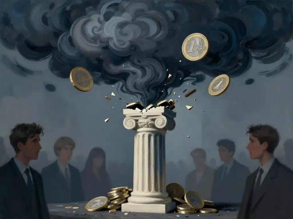 crise économique euro grec colonne cassée sous pièces