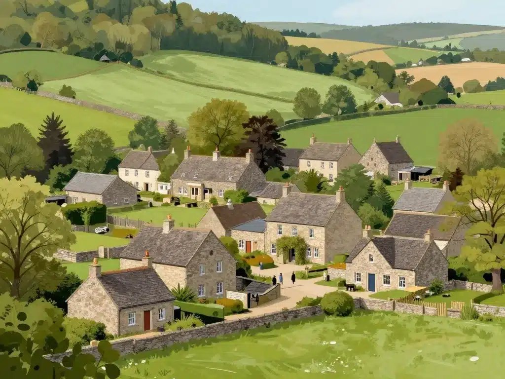 illustration hameau a vendre vue rurale