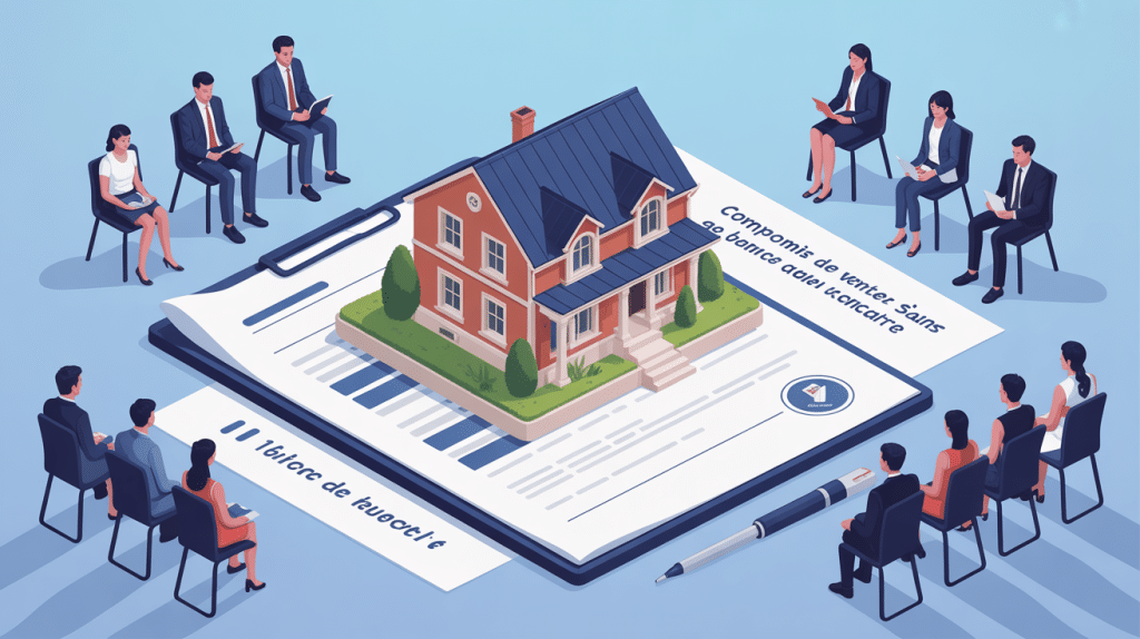 Image mettant en scène signer un compromis de vente avant l'accord de la banque, processus achat immobilier français