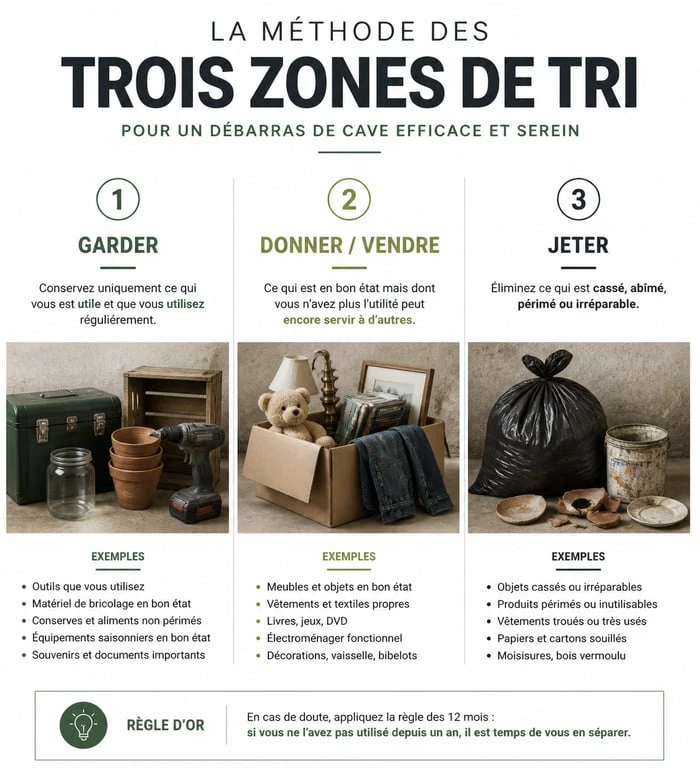 Infographie méthode de tri pour débarras de cave
