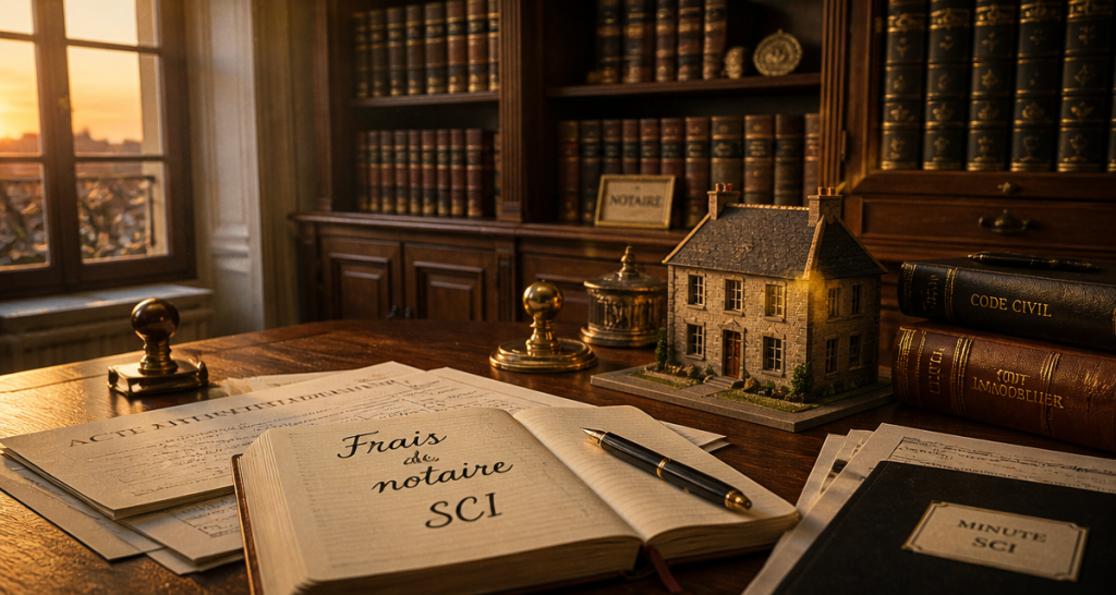 frais de notaire pour une sci sur table de notaire