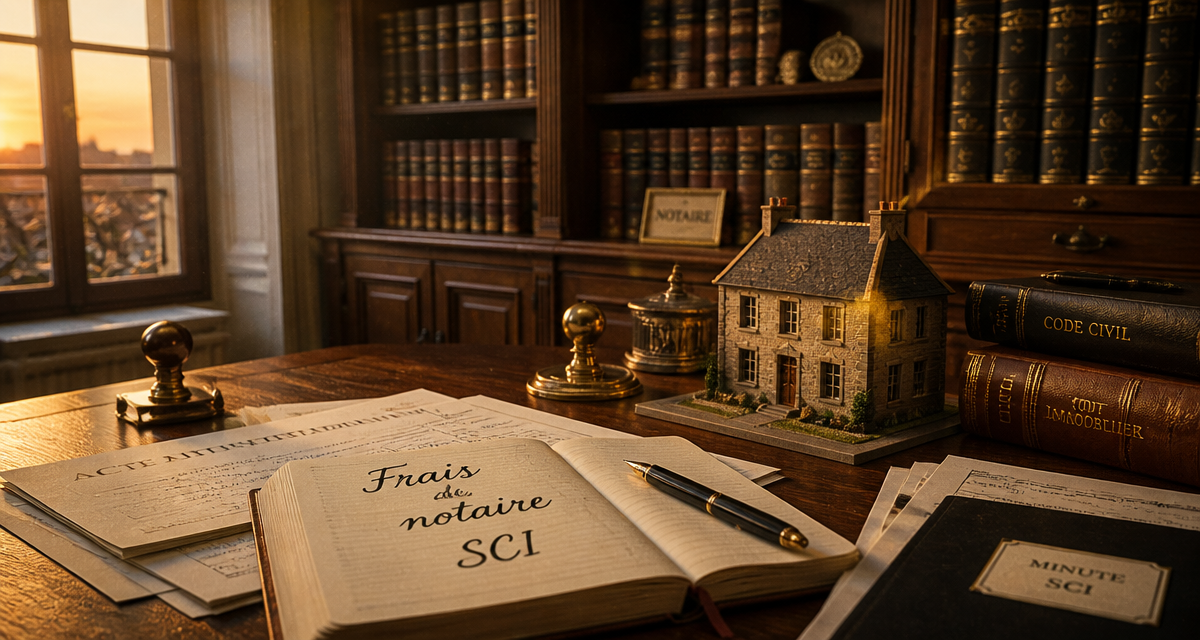 frais de notaire pour une sci sur table de notaire