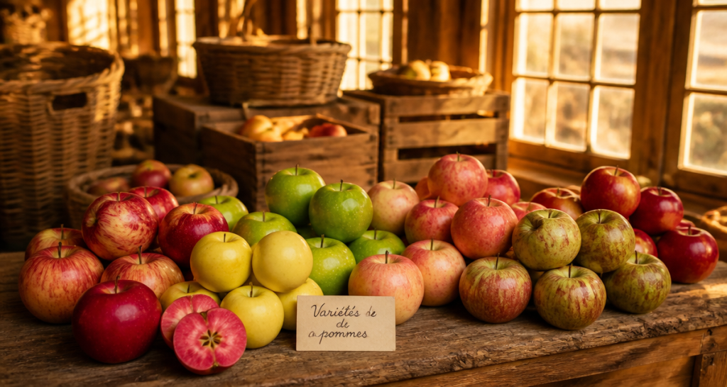 varietes de pommes les plus consommees sur une table rustique