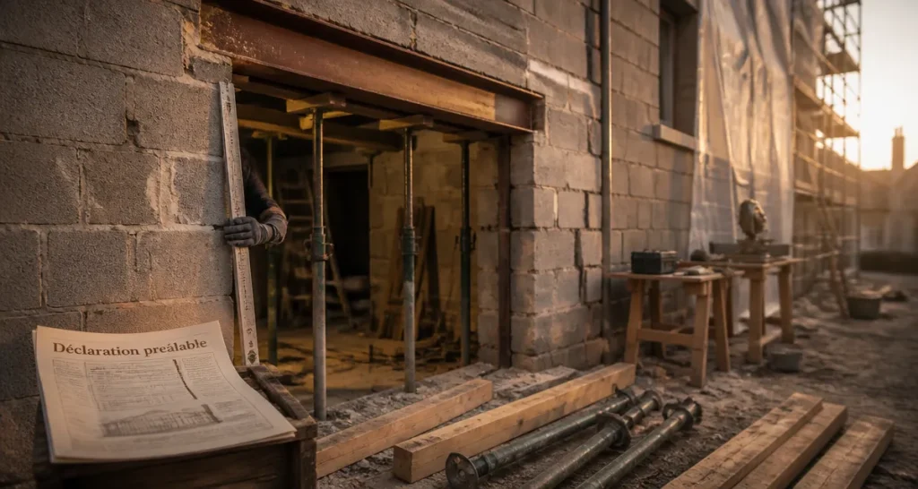 Agrandir fenêtre : linteau IPN sur chantier