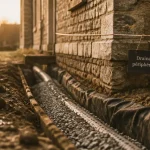 Drainage maison ancienne prix : tranchée près des fondations, tuyau perforé