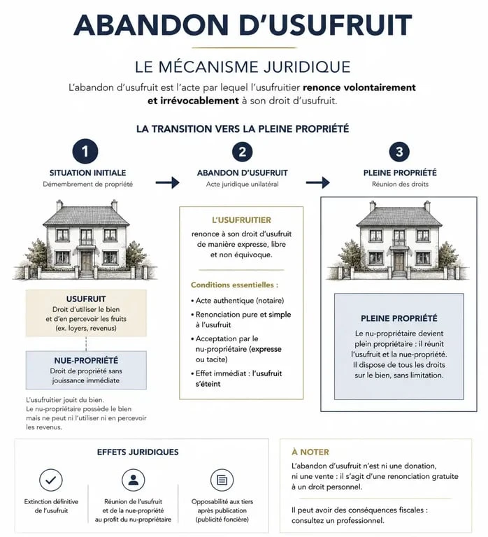 Schéma explicatif de l'abandon d'usufruit à 80 ans et reconstitution de la pleine propriété