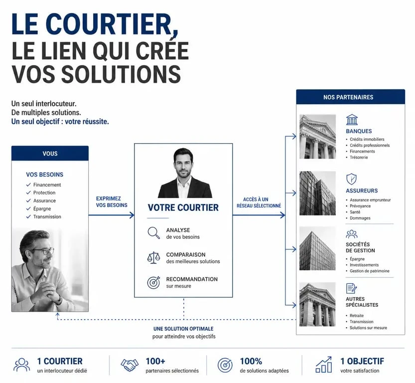 Schéma explicatif du rôle du courtier dans le courtage