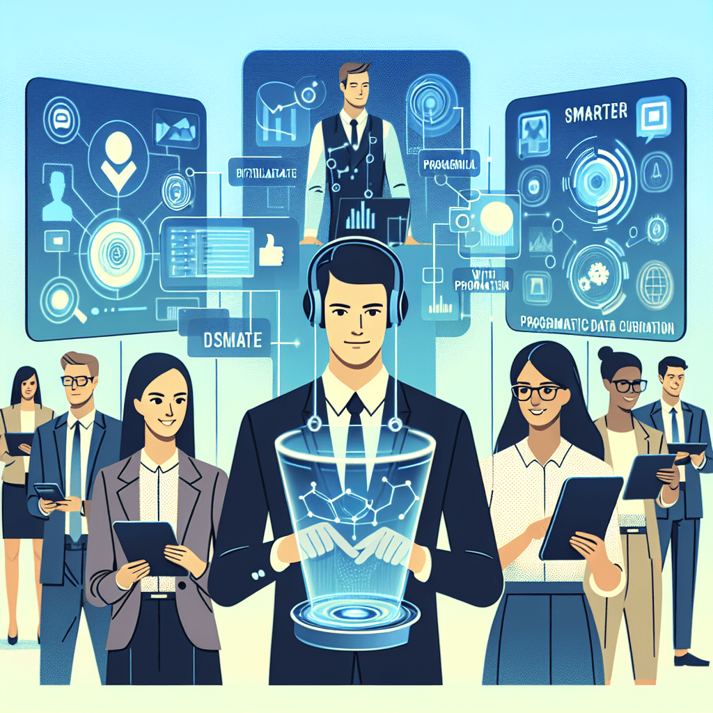 AI-powered business professionals engaging with futuristic digital interfaces showcasing GPT-4 AI conversation capabilities and data automation tools.