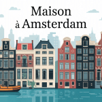Illustration amsterdam maison canal flottante moderne colorée