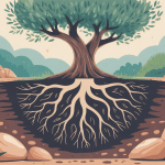 racine olivier étalée sous terre coupe jardin