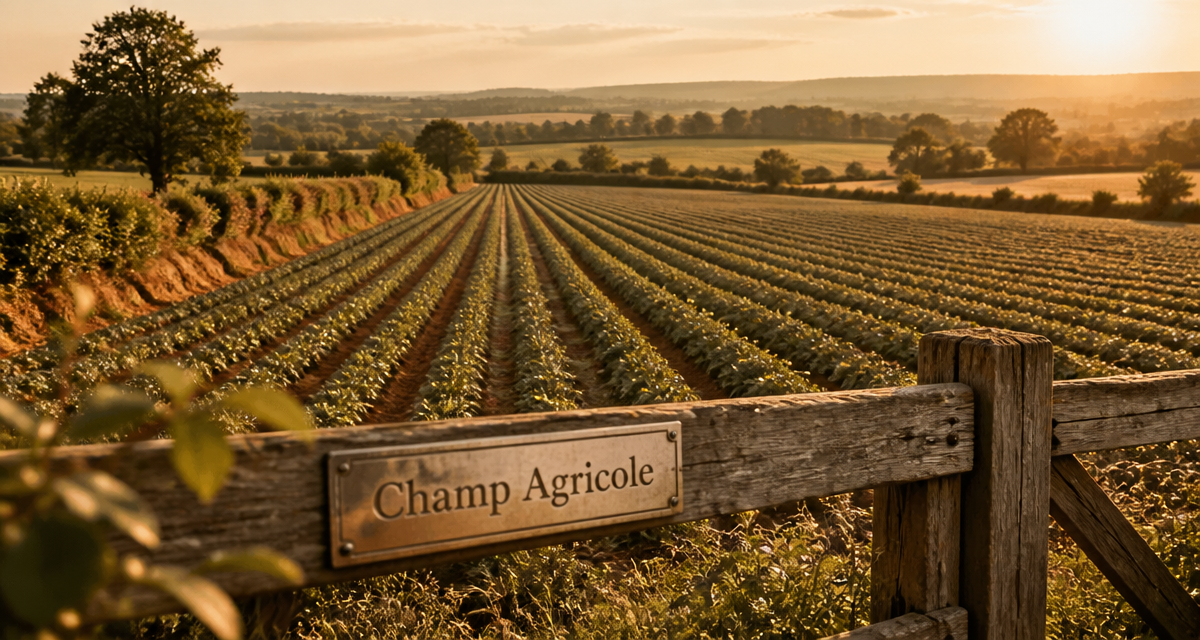 champs agricole clôture bois coucher de soleil