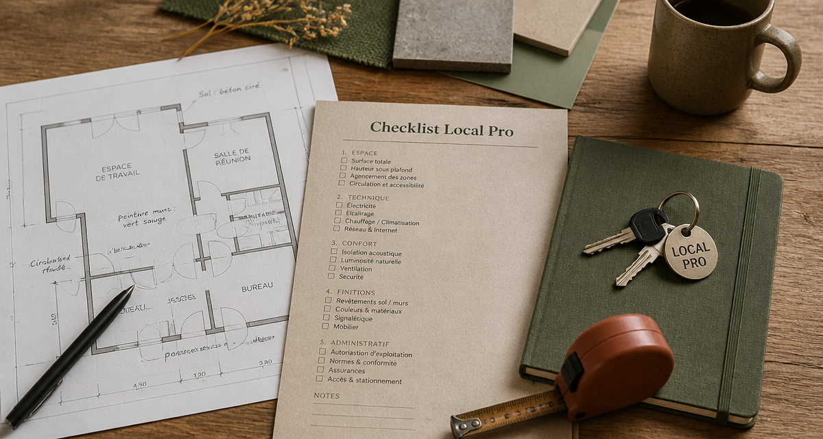 Checklist local pour entreprise et clés sur table