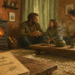 comment chauffer une pièce sans électricité, famille autour d’un poêle à bois