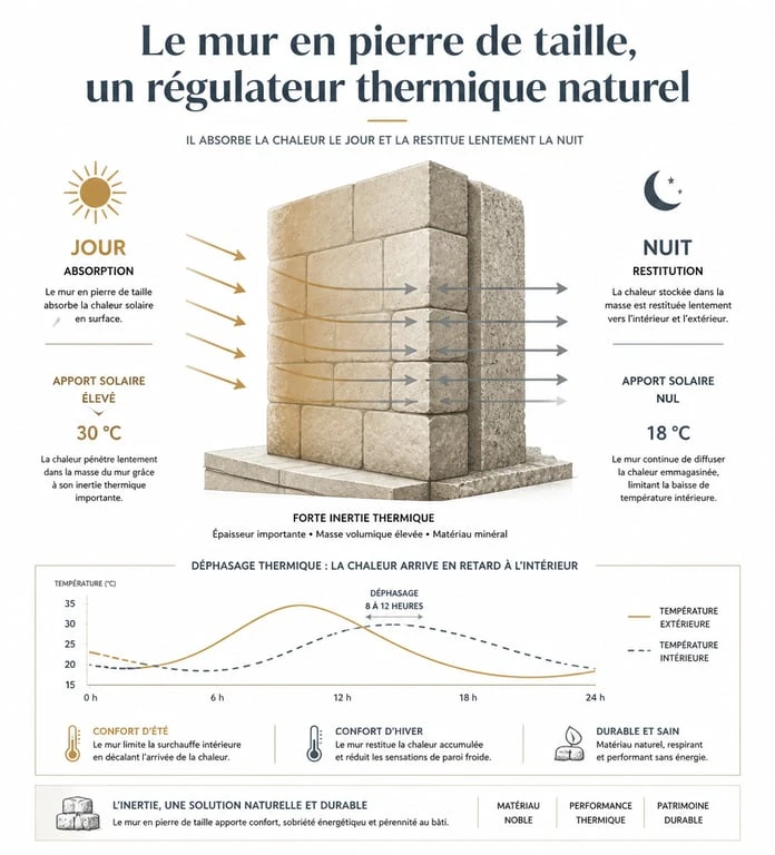 Infographie fonctionnement thermique mur pierre de taille