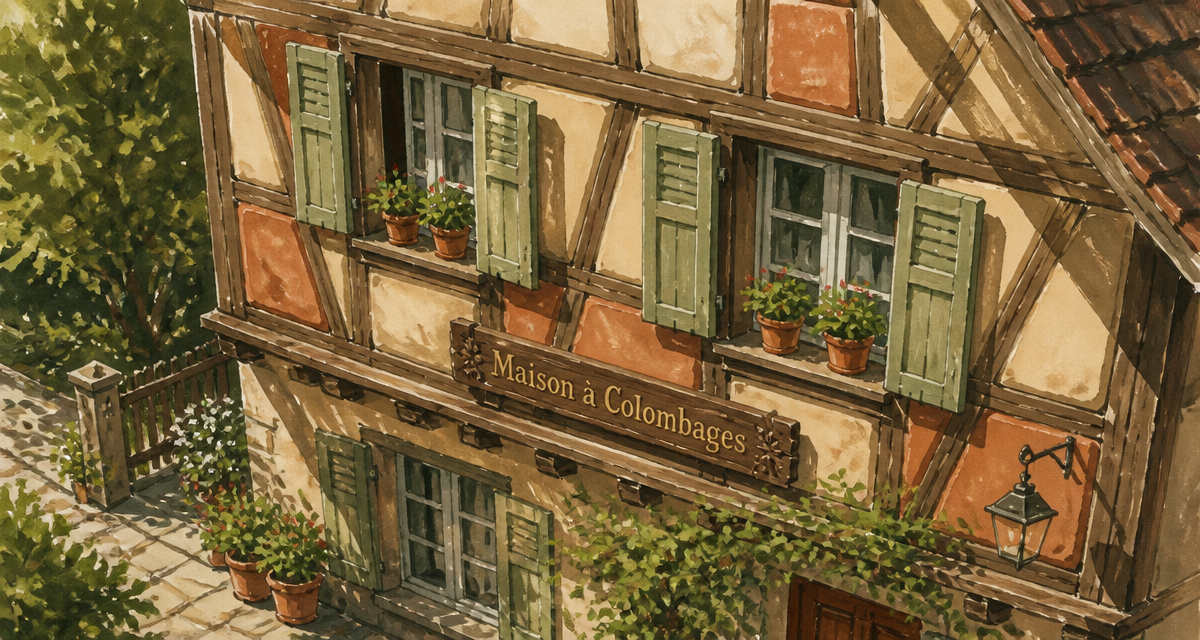 Façade colombage maison alsacienne vue en plongée