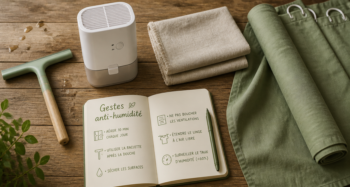ventiler une salle de bain sans vmc, accessoires anti-humidité sur plan de travail