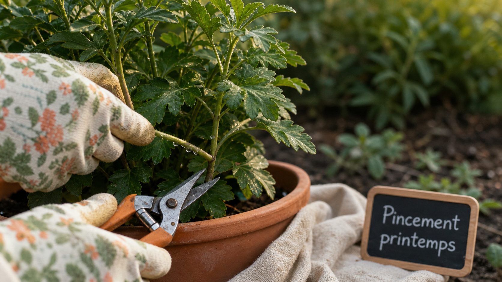 Taille chrysanthème : pincement printemps en pot