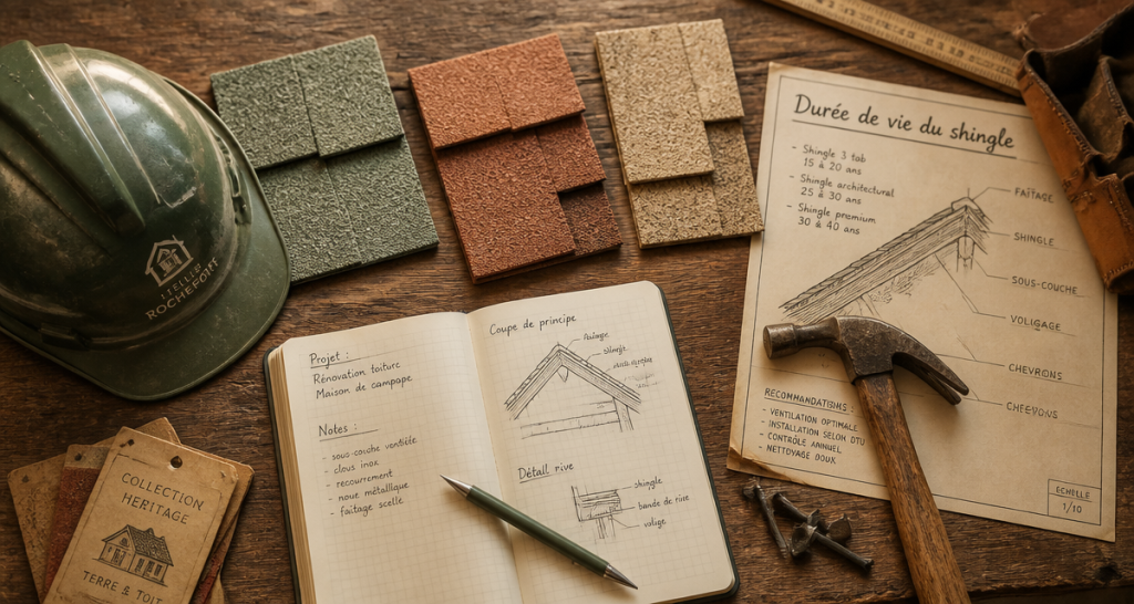 toiture en shingle durée de vie échantillons atelier