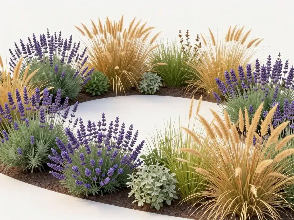 choisir variétés bordure lavande et graminées harmonieuse